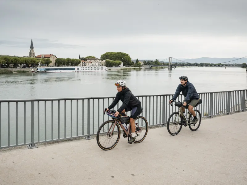 Family cycling around Condrieu and the Rhodanian Pilat