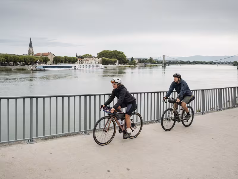 Family cycling around Condrieu and the Rhodanian Pilat