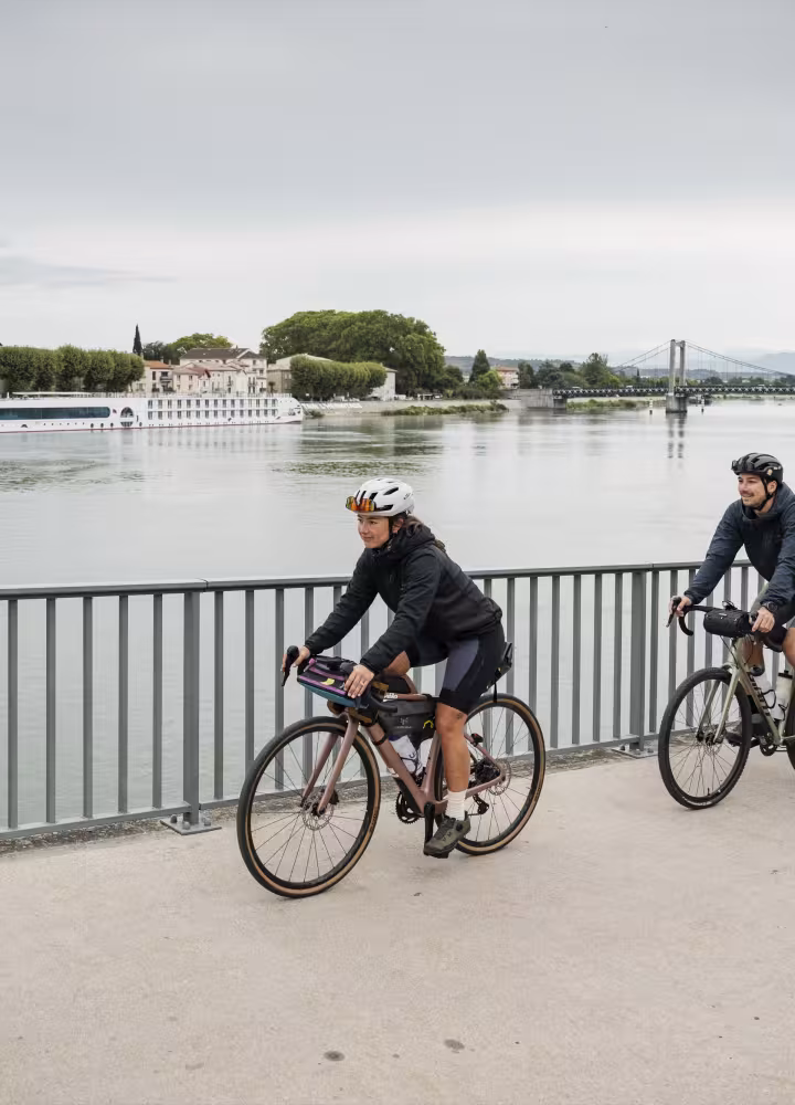 Family cycling around Condrieu and the Rhodanian Pilat
