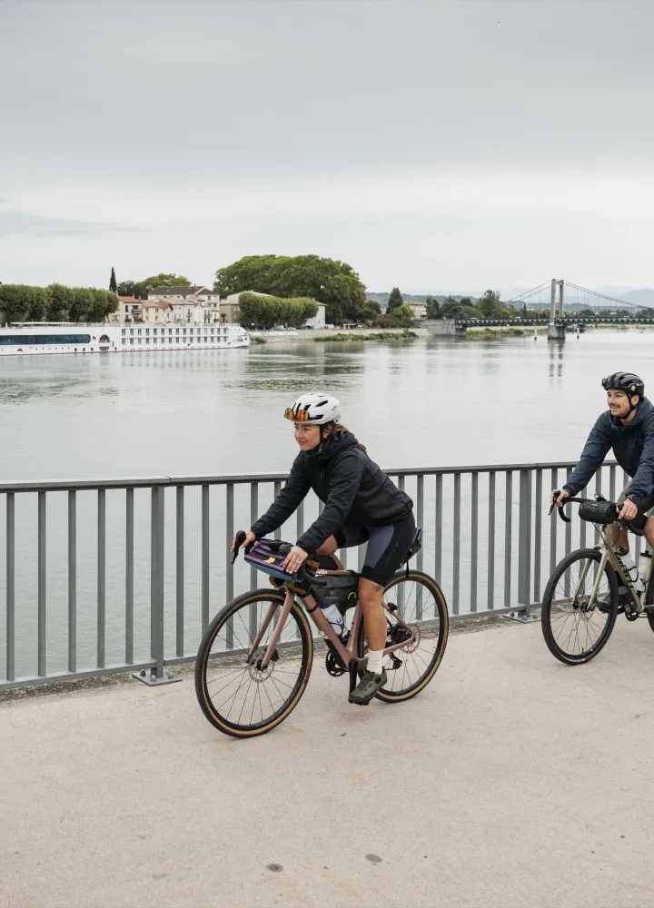 Family cycling around Condrieu and the Rhodanian Pilat