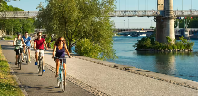 Cycling along the banks of the Rhône in Lyon
